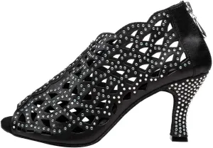HROYL Latin Ballroom Dance Shoes for Women Latin Salsa Tango Open Toe Ankle Boots,YCL363