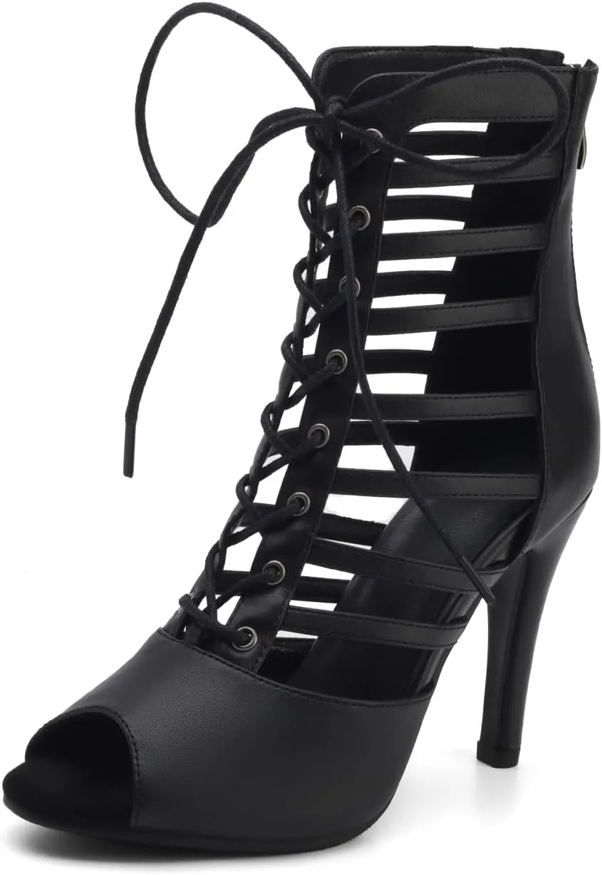 HROYL Women Peep Toe Stiletto Heels Class Dance Shoes Small Heel Latin Salsa Ballroom Dance Boots,Model K300