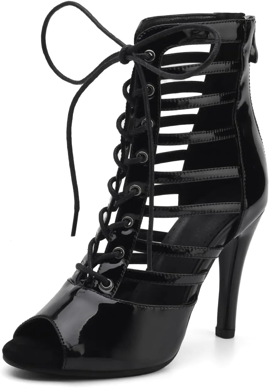 HROYL Women Peep Toe Stiletto Heels Class Dance Shoes Small Heel Latin Salsa Ballroom Dance Boots,Model K300