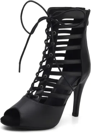 HROYL Women Peep Toe Stiletto Heels Class Dance Shoes Small Heel Latin Salsa Ballroom Dance Boots,Model K300