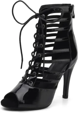HROYL Women Peep Toe Stiletto Heels Class Dance Shoes Small Heel Latin Salsa Ballroom Dance Boots,Model K300