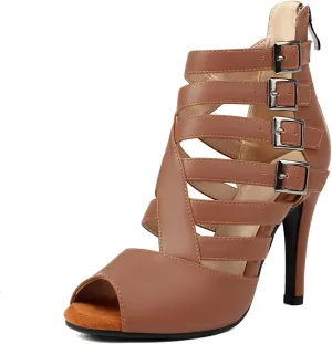 HROYL Women Peep Toe Stiletto Heels Class Dance Shoes Small Heel Latin Salsa Ballroom Dance Sandals,Model K200