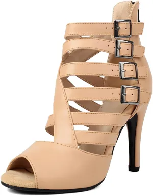 HROYL Women Peep Toe Stiletto Heels Class Dance Shoes Small Heel Latin Salsa Ballroom Dance Sandals,Model K200