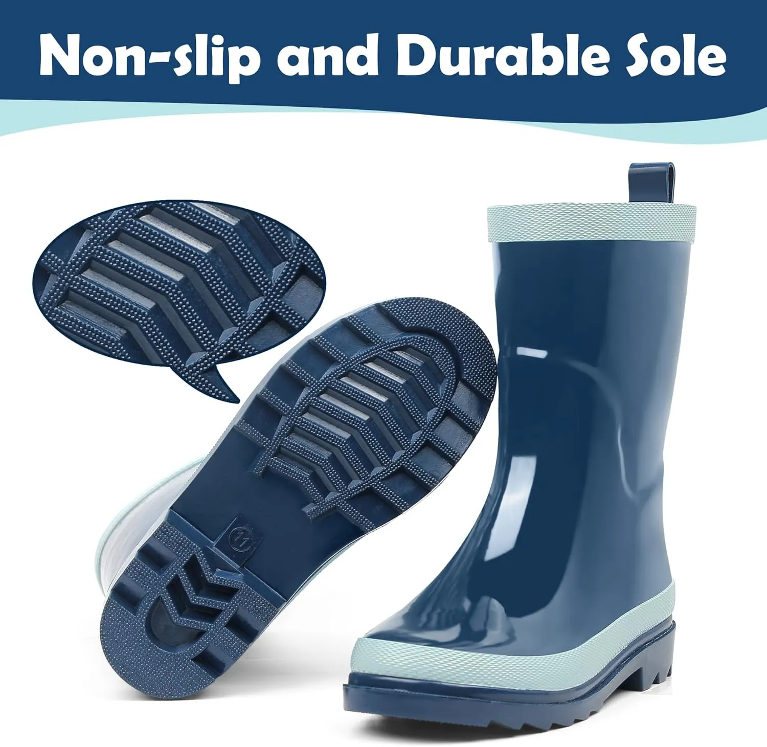 landchief Kids Rain Boots Premium Collection, Waterproof Natural Rubber Boots for Toddlers and Kids