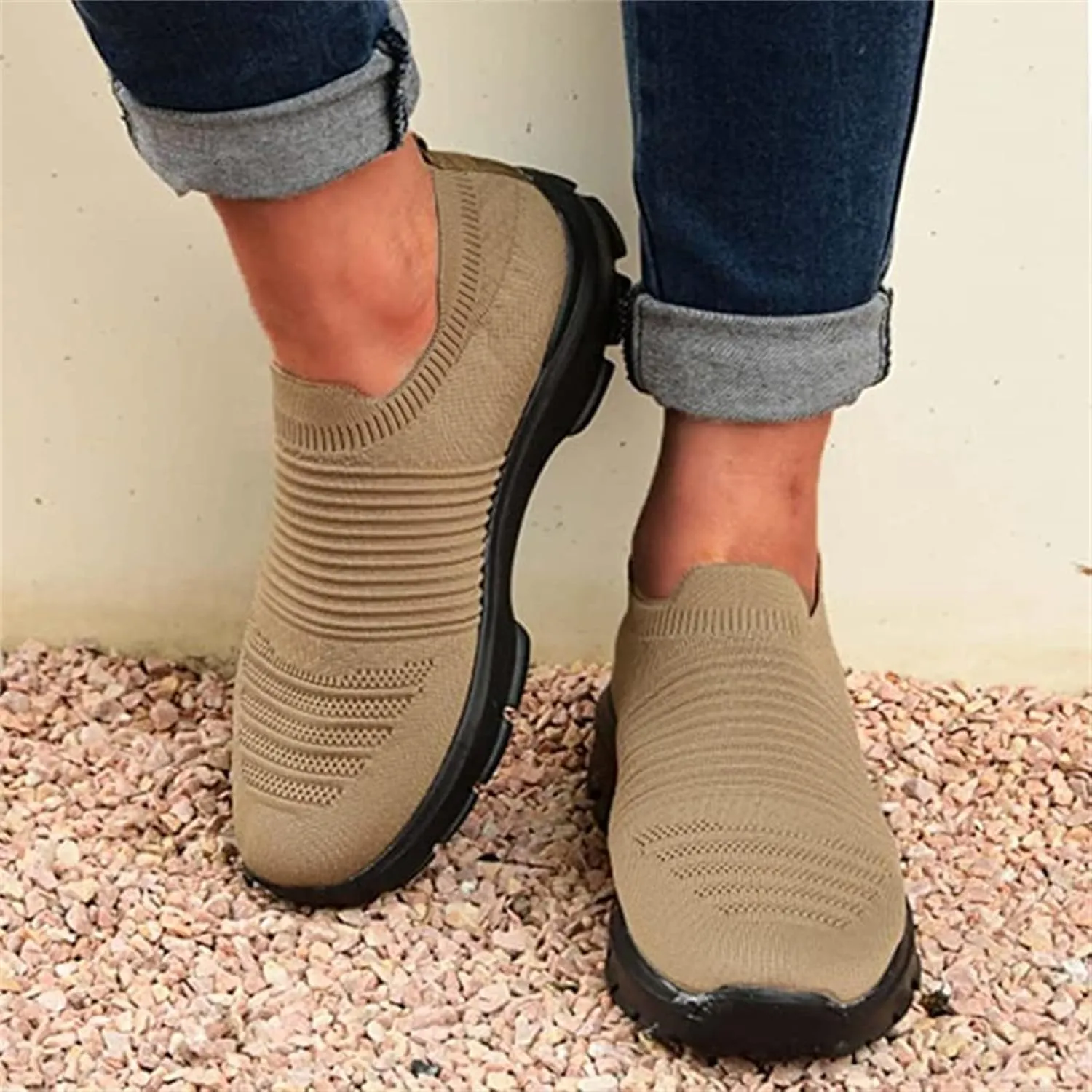 Lausiuoe Sneakers For Women Slip On Arch Support Sneakers Fashion Comfortable Non-Slip Gym Sports Running Walking Shoes