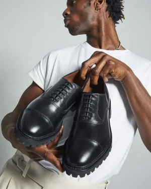 Luxury Edition - Artisian Made Black Italian Leather Cassian Chunky Oxfords with Track Soles - SS23