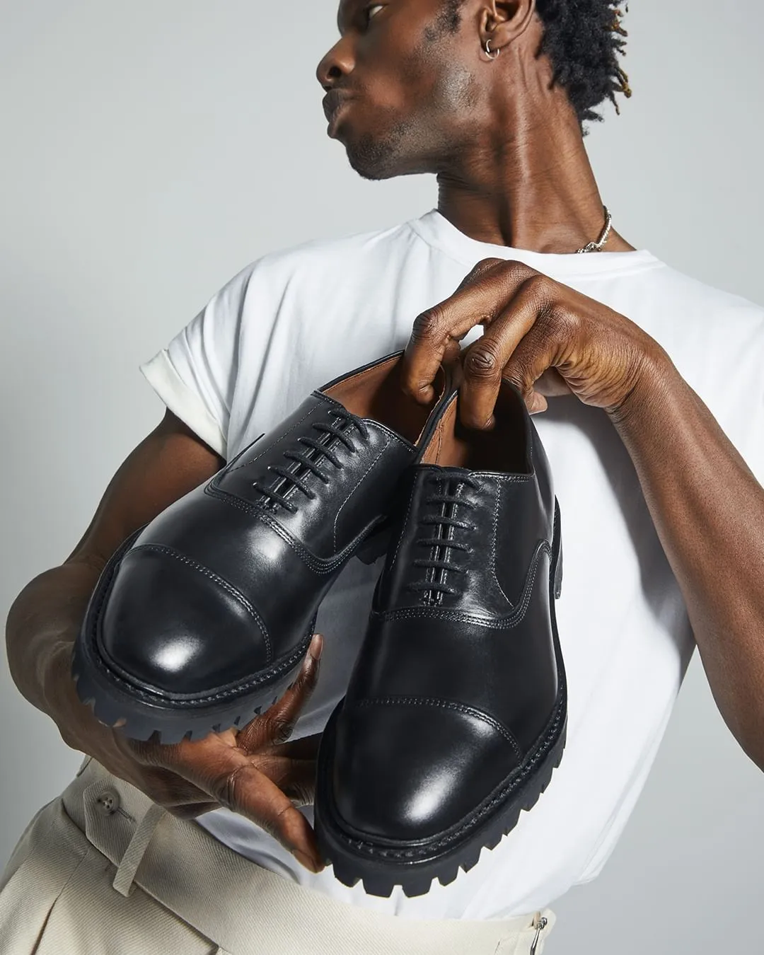 Luxury Edition - Artisian Made Black Italian Leather Cassian Chunky Oxfords with Track Soles - SS23