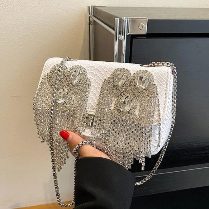 Luxury Leather Diamond Tassel Bag