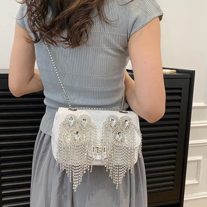 Luxury Leather Diamond Tassel Bag
