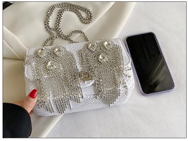 Luxury Leather Diamond Tassel Bag