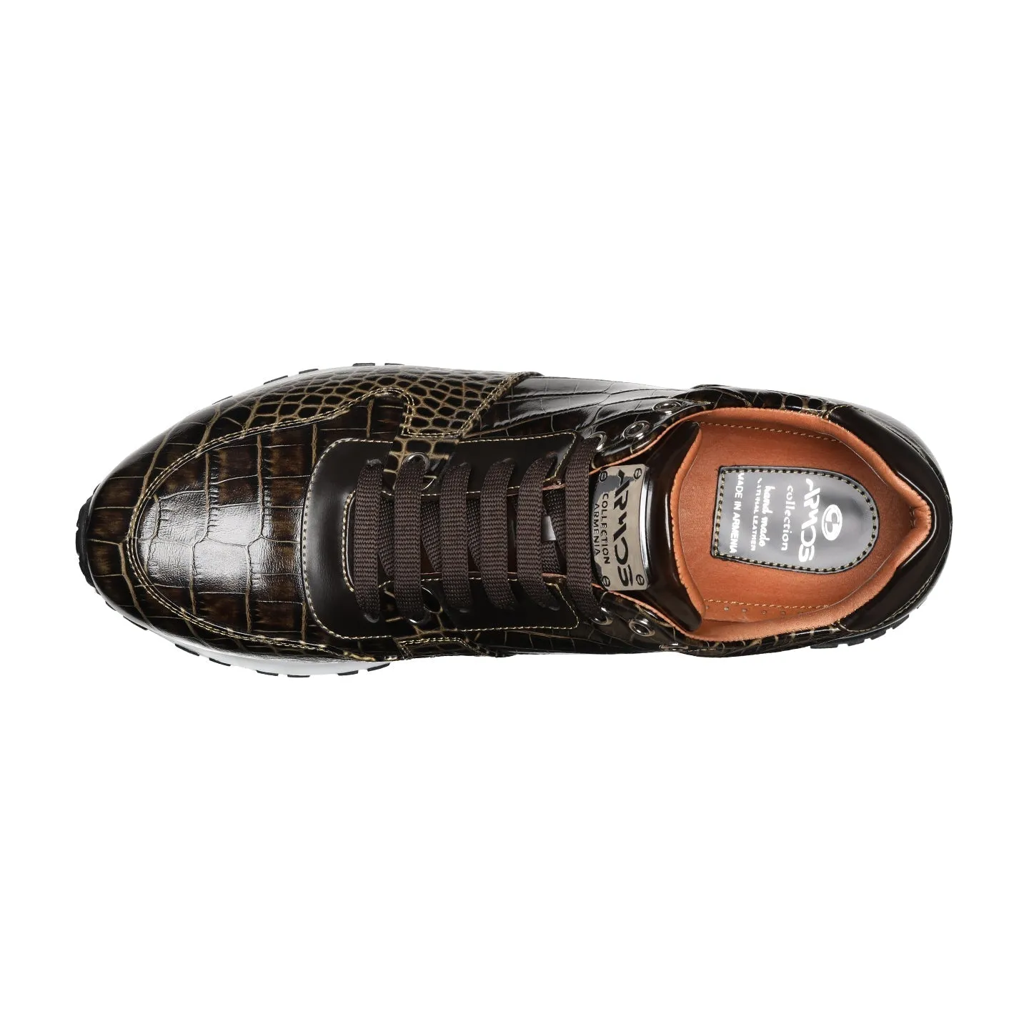 Men's Brown Croc-Print Leather Sneaker