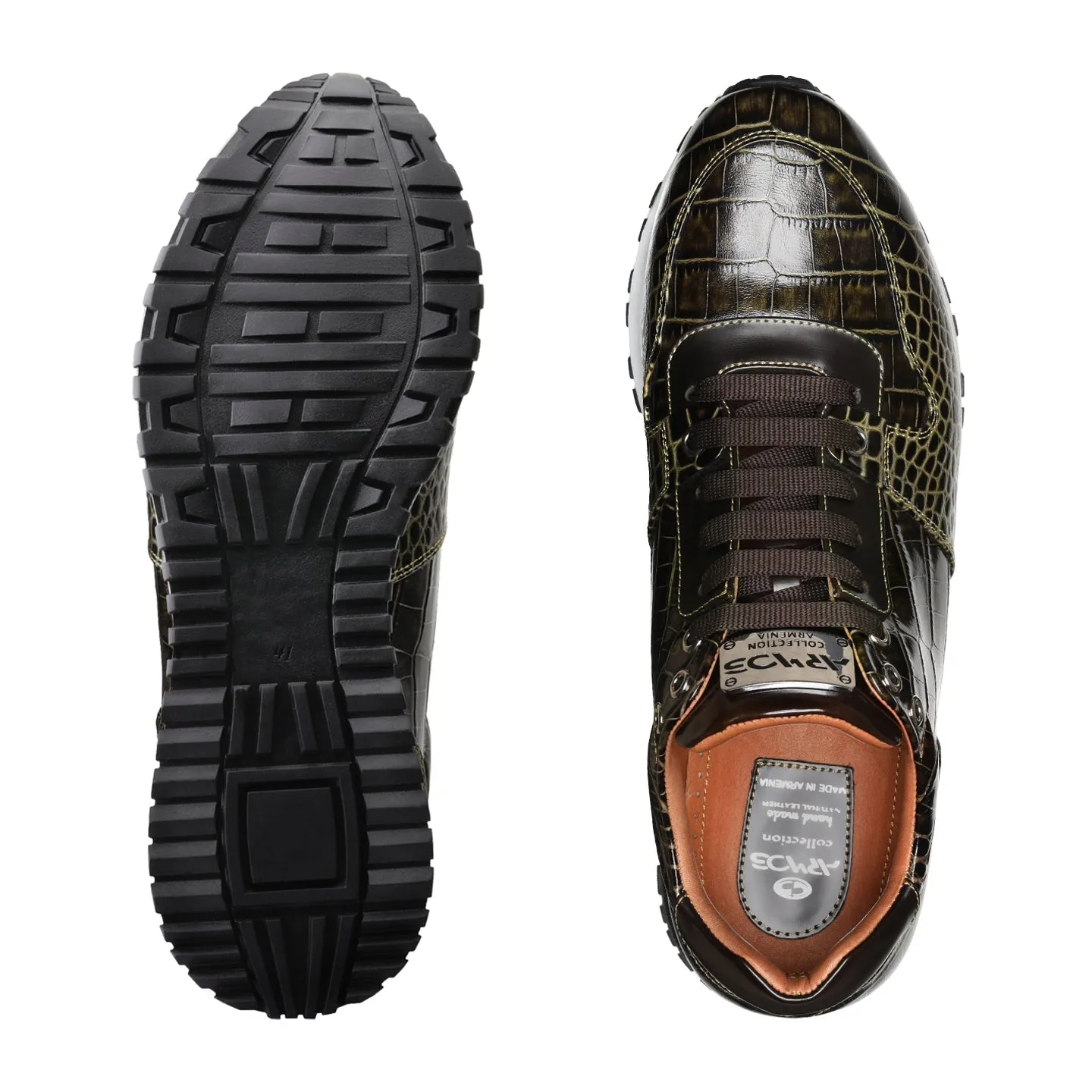 Men's Brown Croc-Print Leather Sneaker