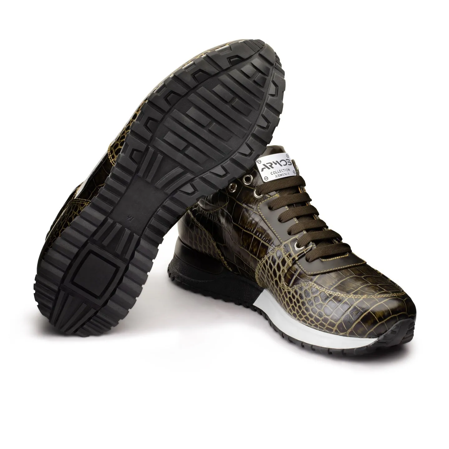 Men's Brown Croc-Print Leather Sneaker