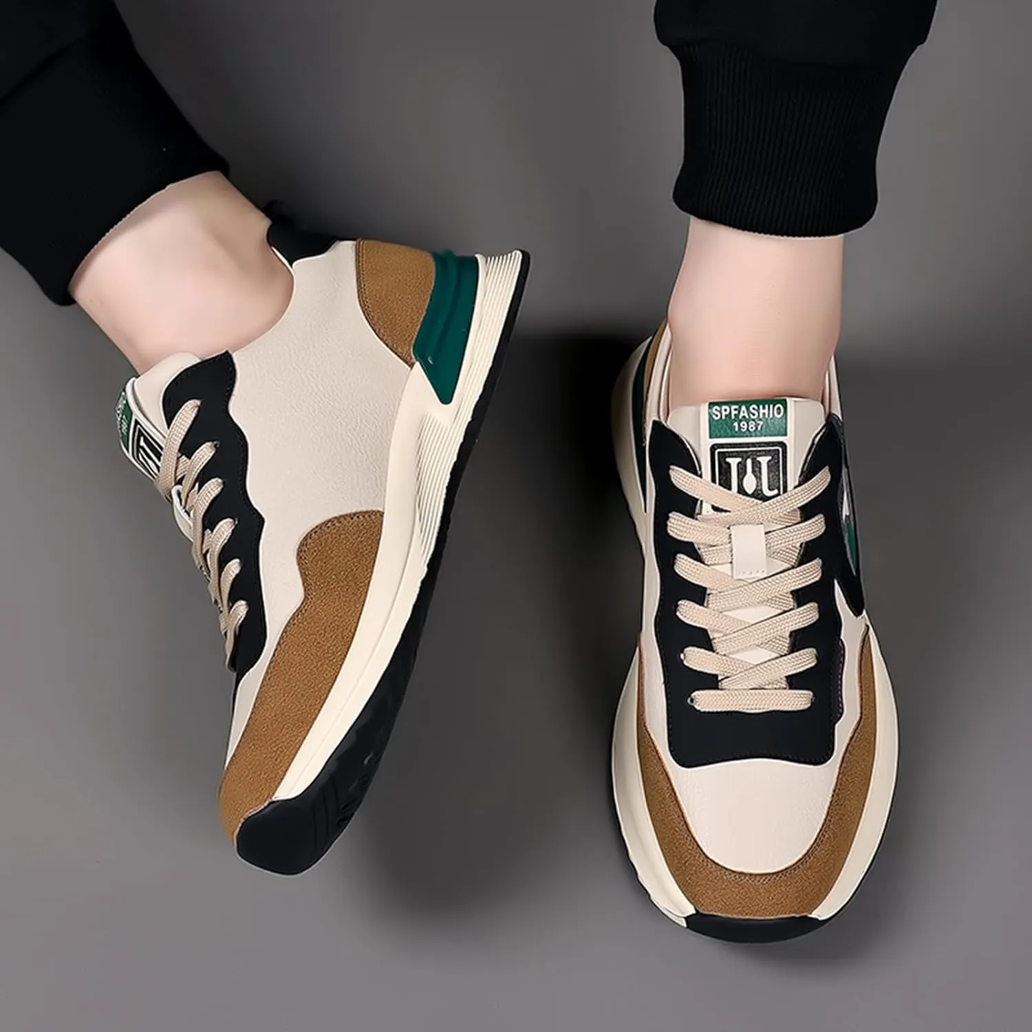 Men's Fashion Suede Leather Platform Lace-Up Low Top Sneakers Comfortable Lightweight Non Slip Walking Workout Sport Work Tennis Shoes