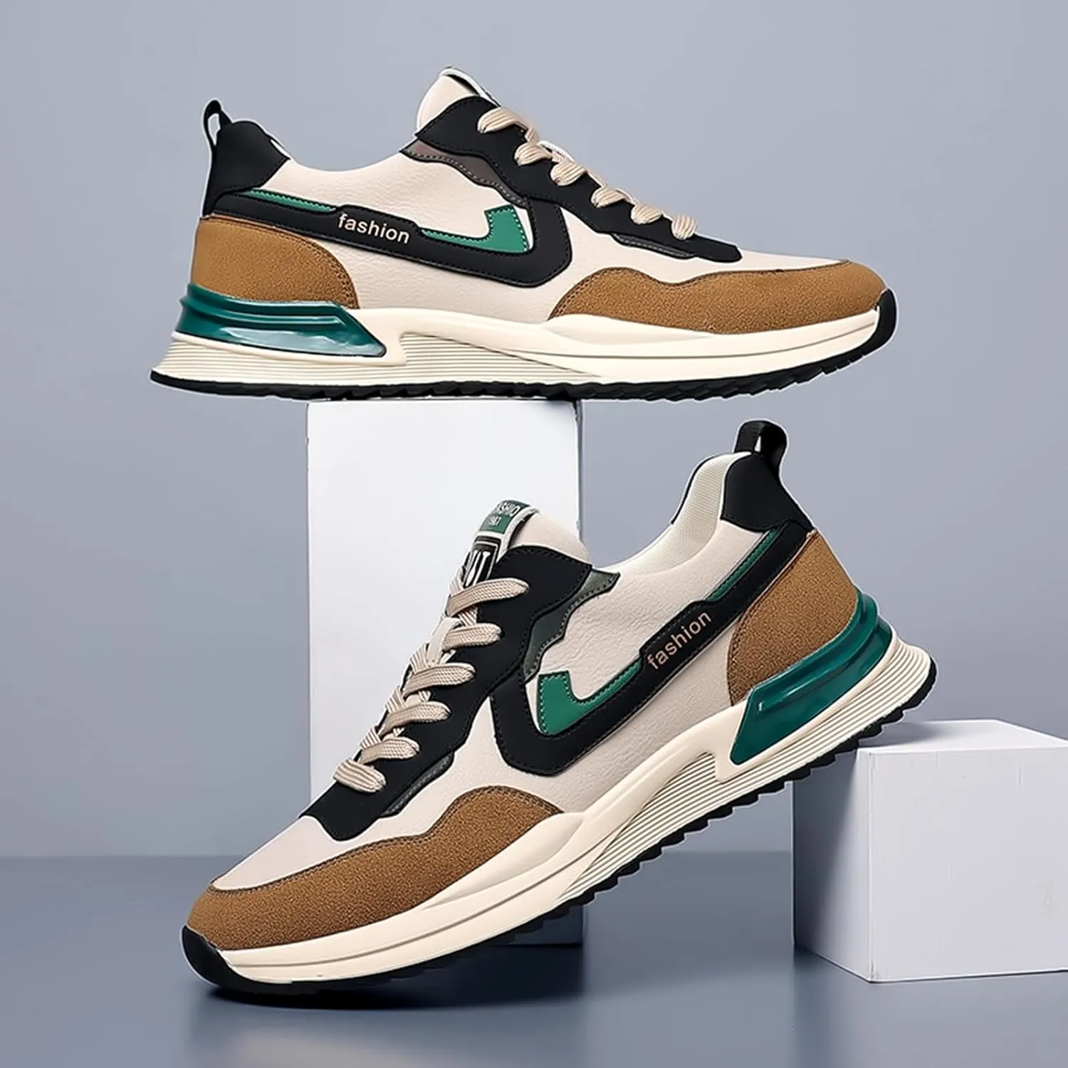 Men's Fashion Suede Leather Platform Lace-Up Low Top Sneakers Comfortable Lightweight Non Slip Walking Workout Sport Work Tennis Shoes