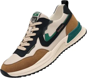Men's Fashion Suede Leather Platform Lace-Up Low Top Sneakers Comfortable Lightweight Non Slip Walking Workout Sport Work Tennis Shoes