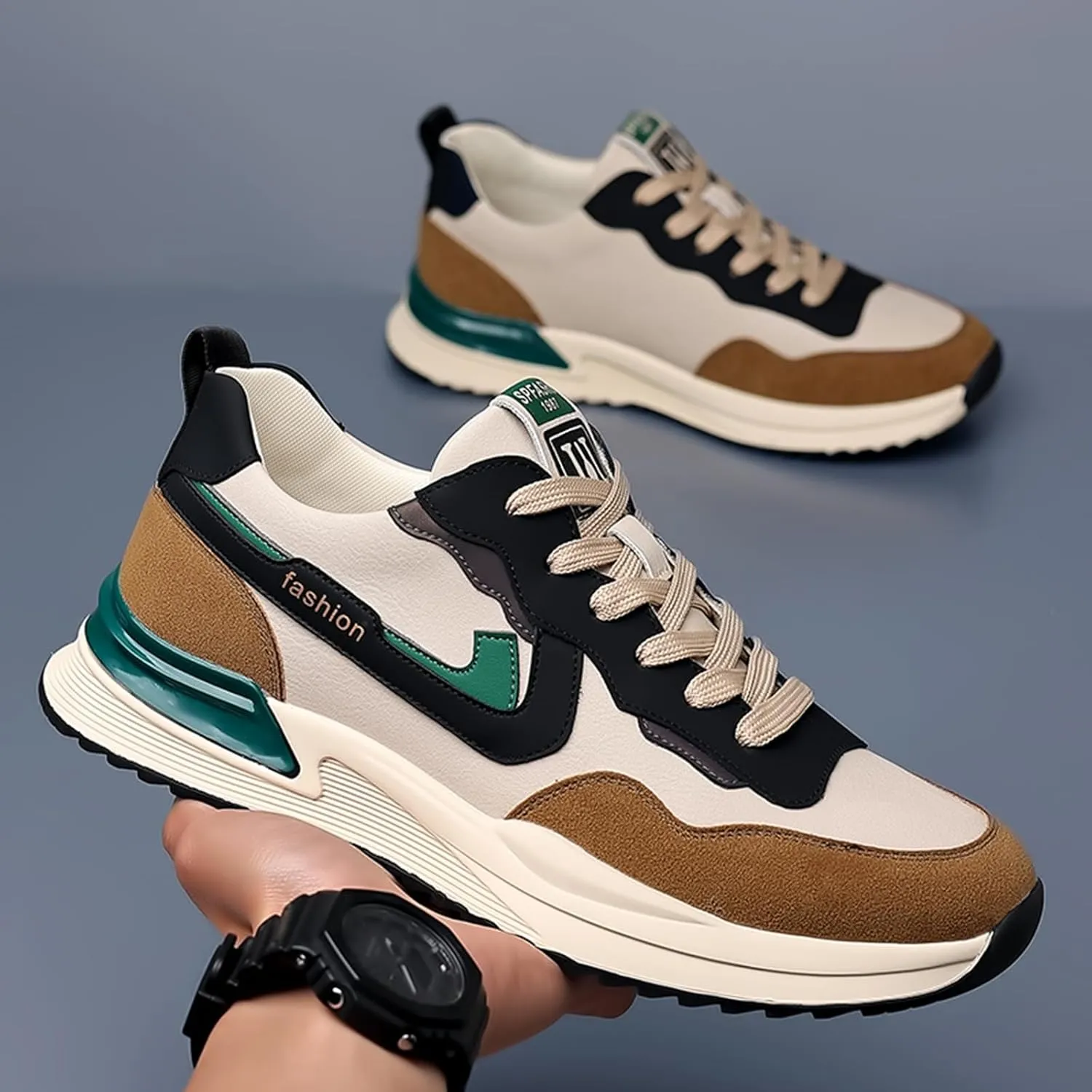 Men's Fashion Suede Leather Platform Lace-Up Low Top Sneakers Comfortable Lightweight Non Slip Walking Workout Sport Work Tennis Shoes