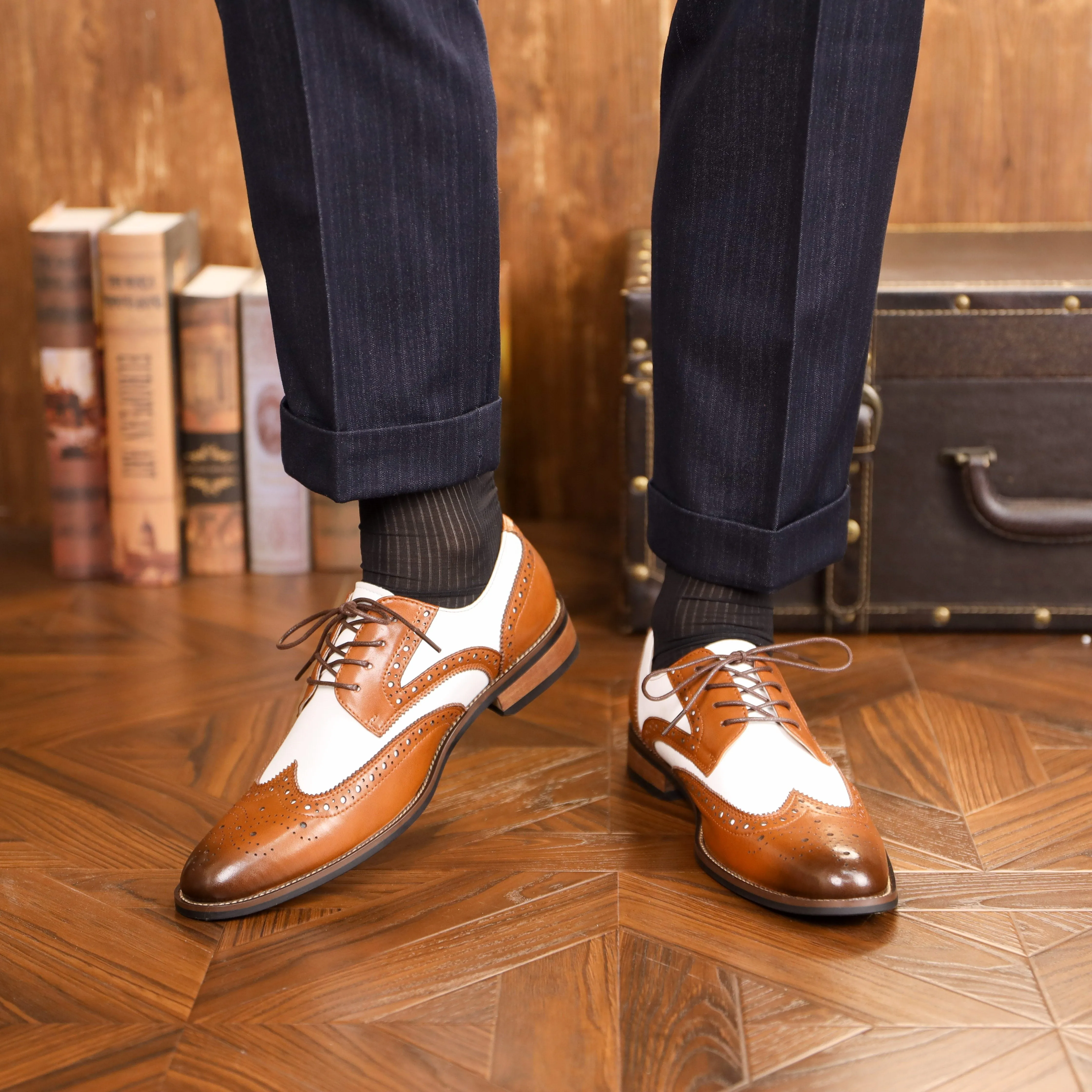 Mens Wrinkle Resistance Premium Wingtip Brogue Oxfords