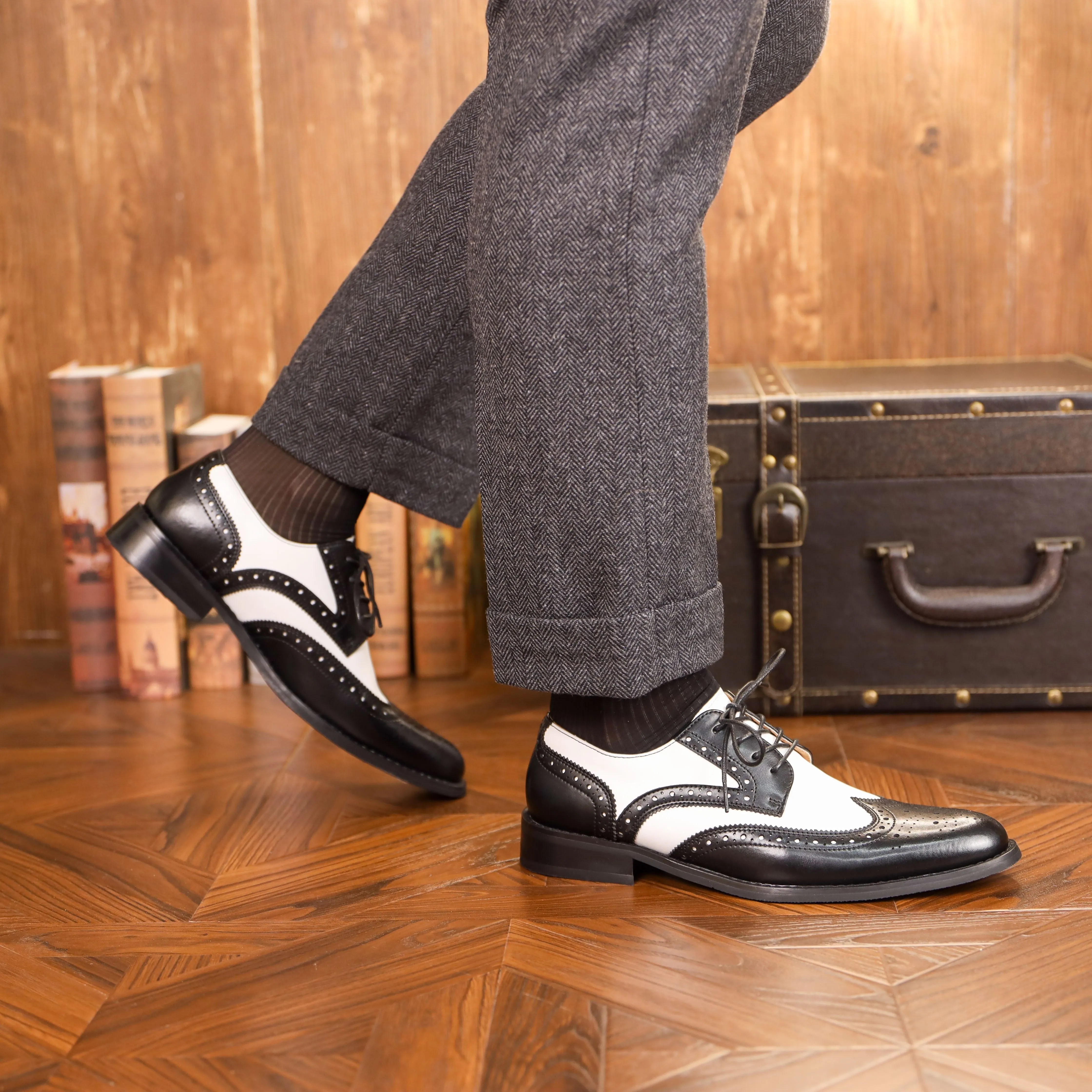 Mens Wrinkle Resistance Premium Wingtip Brogue Oxfords