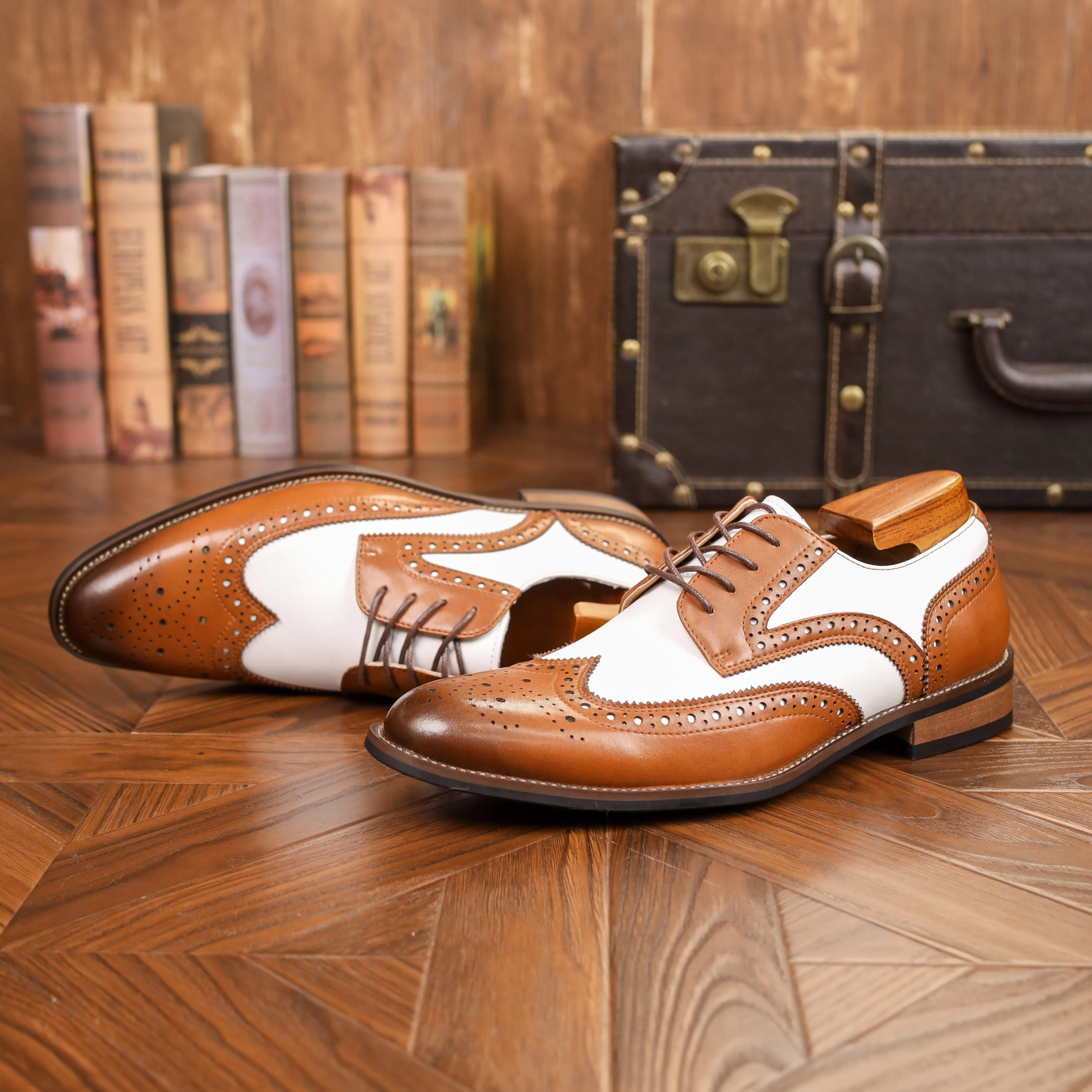 Mens Wrinkle Resistance Premium Wingtip Brogue Oxfords