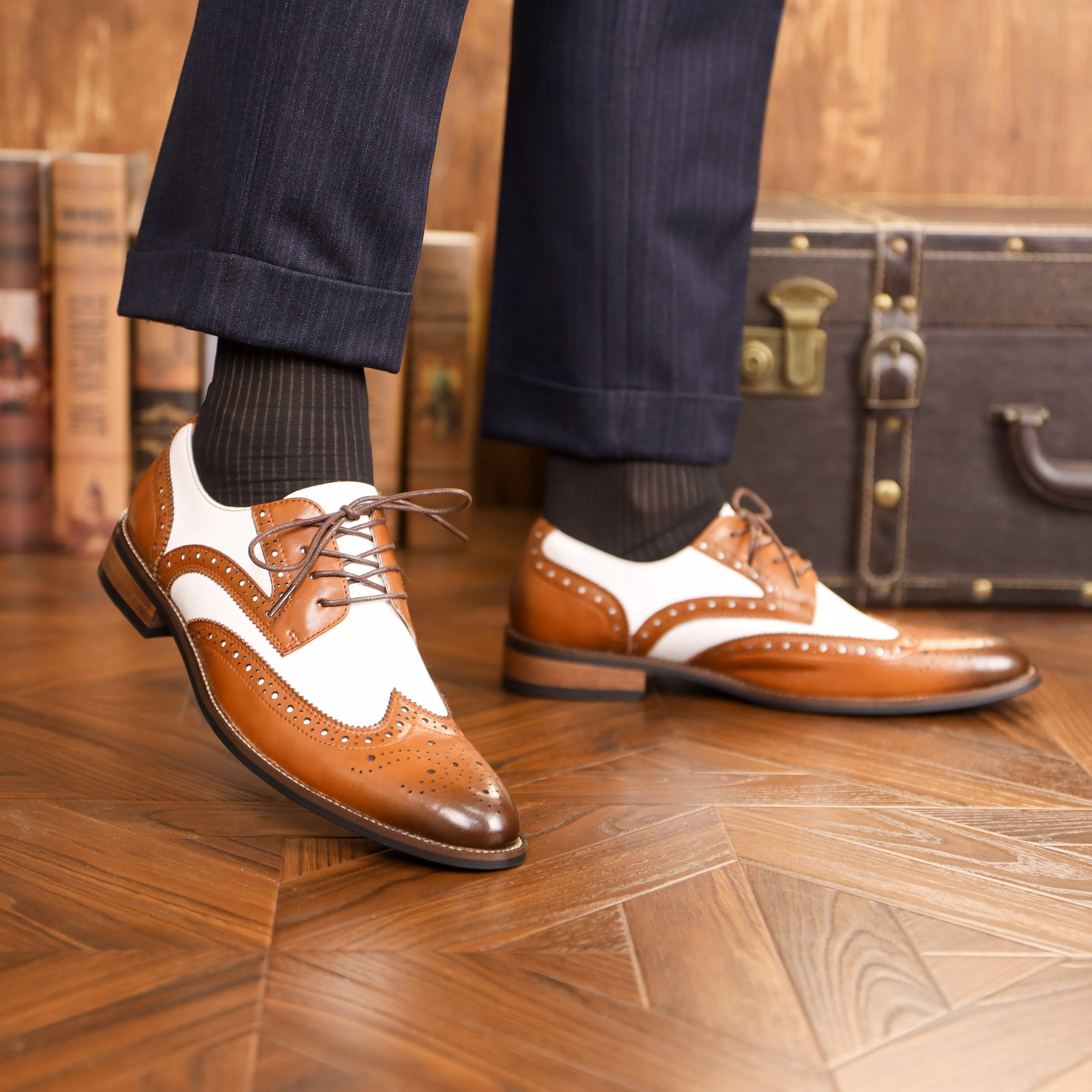 Mens Wrinkle Resistance Premium Wingtip Brogue Oxfords