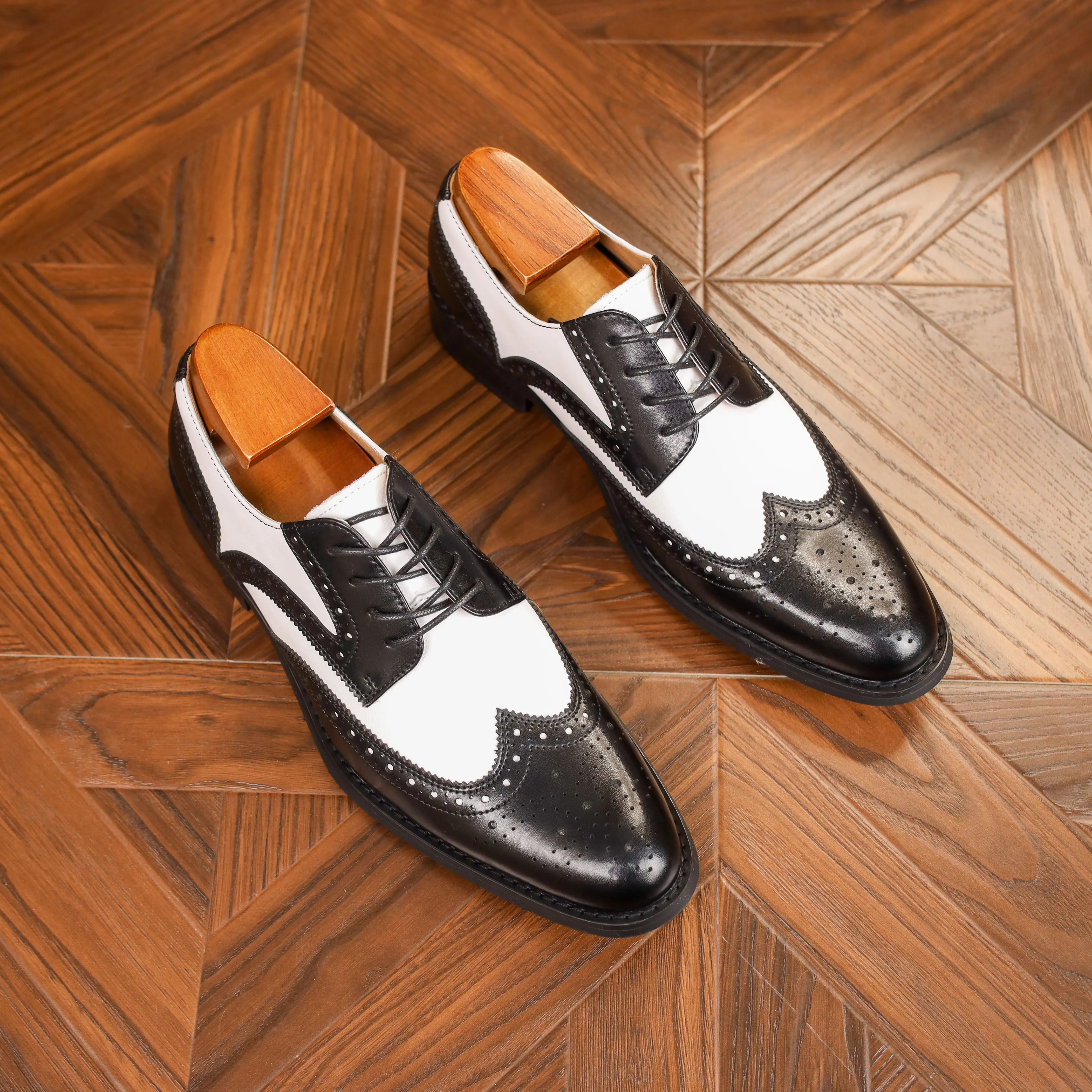Mens Wrinkle Resistance Premium Wingtip Brogue Oxfords