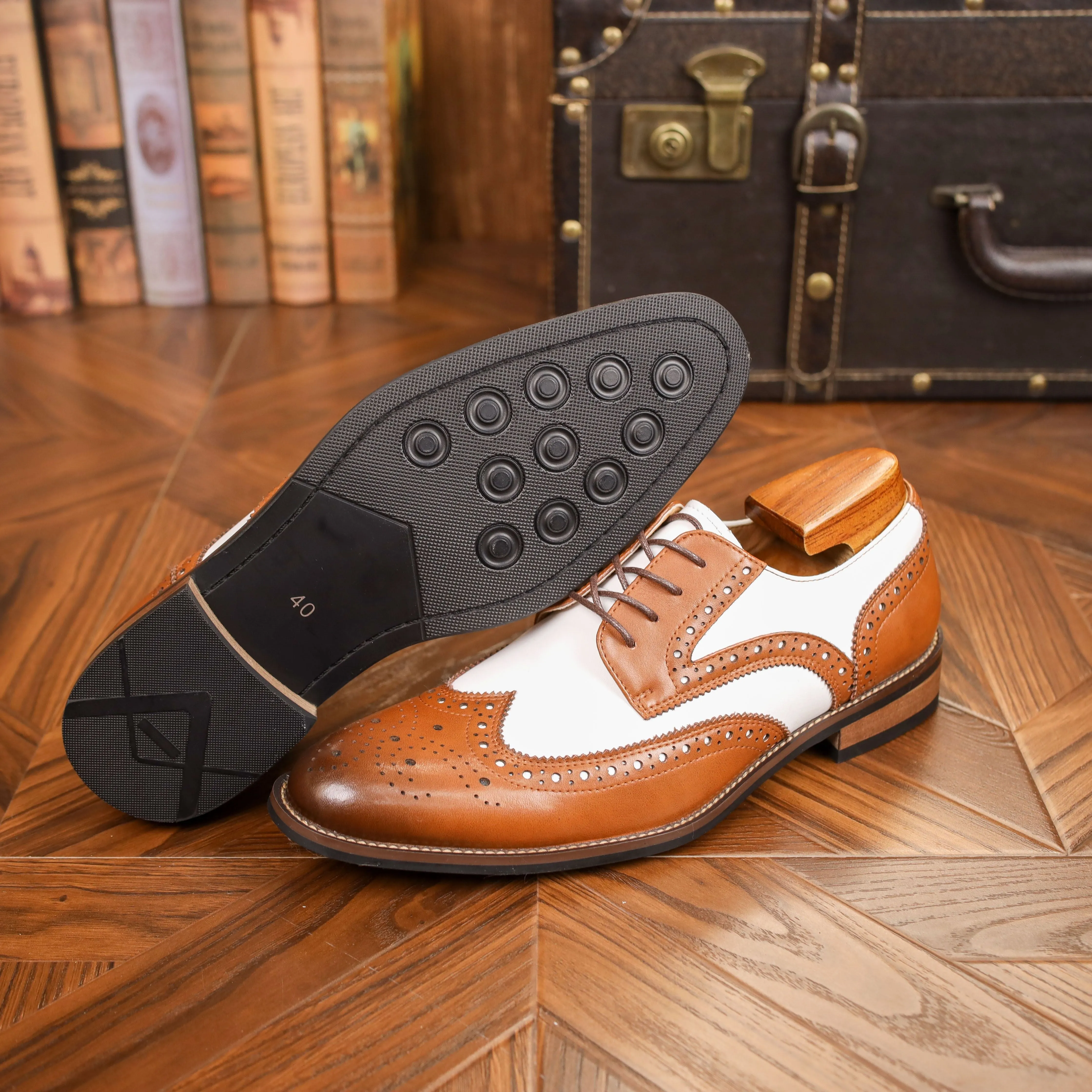 Mens Wrinkle Resistance Premium Wingtip Brogue Oxfords