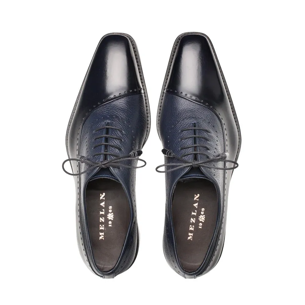 Mezlan Postdam 16409 Men's Luxury Designer Shoes Blue Calfskin & Deerskin Oxfords (MZ2026)