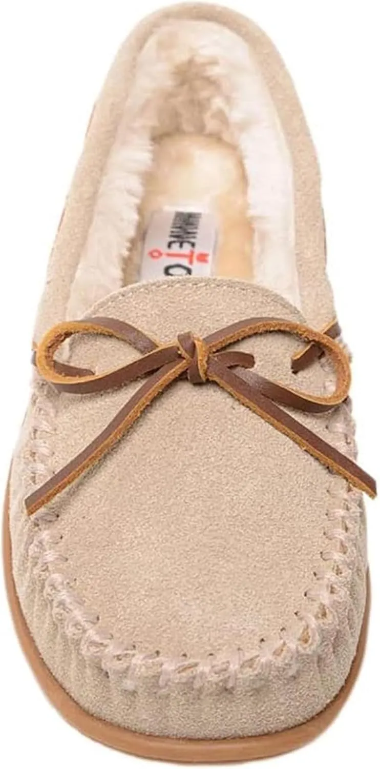 Minnetonka Womens Camp Tie Moc  Cozy, Suede Moccasin Slippers for Women with Plush Pile Lining, Cushioned Footbed, and Durable Sole for Indoor & Outdoor Comfort