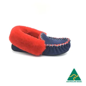 Navy Blue & Red Moccasins