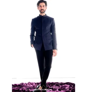 Navy Blue Chevron Bandhgala