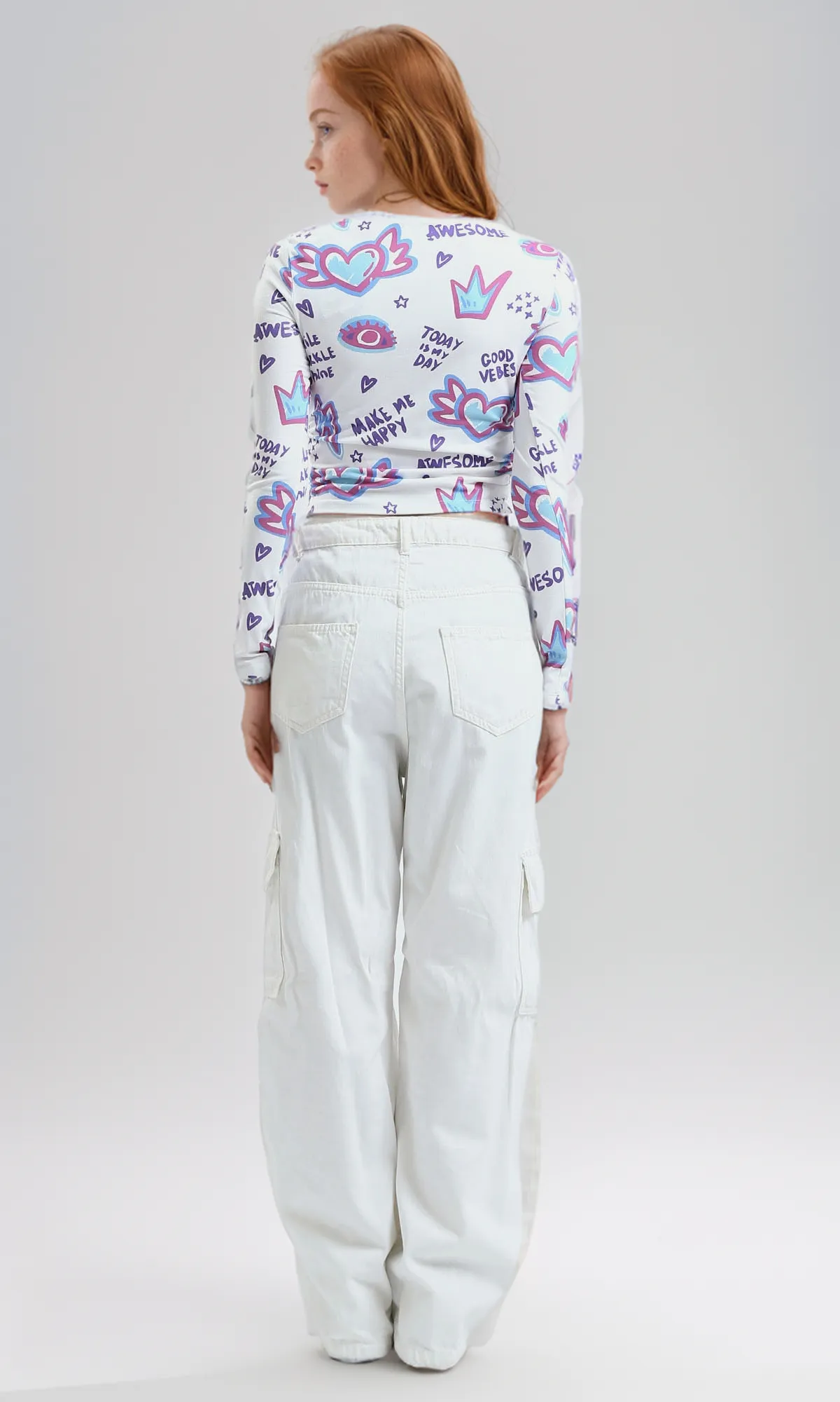 O187834 Crew Neck Top With Elastic Sides - Multicolour