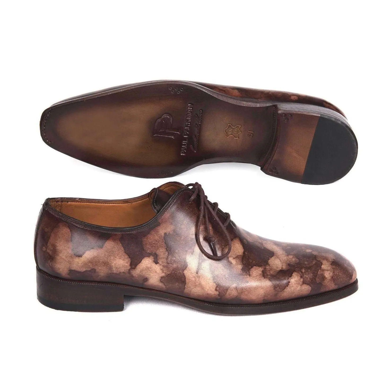 Paul Parkman Handmade Designer Shoes Camouflage Hand-Painted Wholecut Brown Oxfords (PM5606)