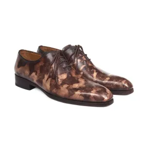 Paul Parkman Handmade Designer Shoes Camouflage Hand-Painted Wholecut Brown Oxfords (PM5606)