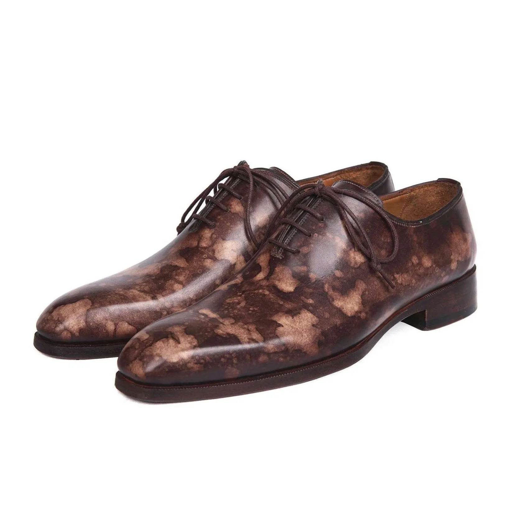 Paul Parkman Handmade Designer Shoes Camouflage Hand-Painted Wholecut Brown Oxfords (PM5606)