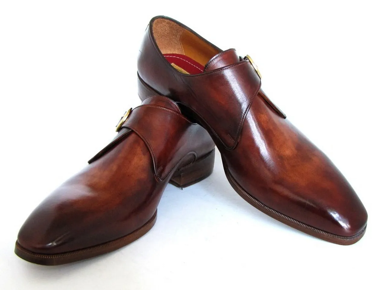 Paul Parkman Men's Brown & Camel Monkstrap Dress Shoes (Id#011B44)