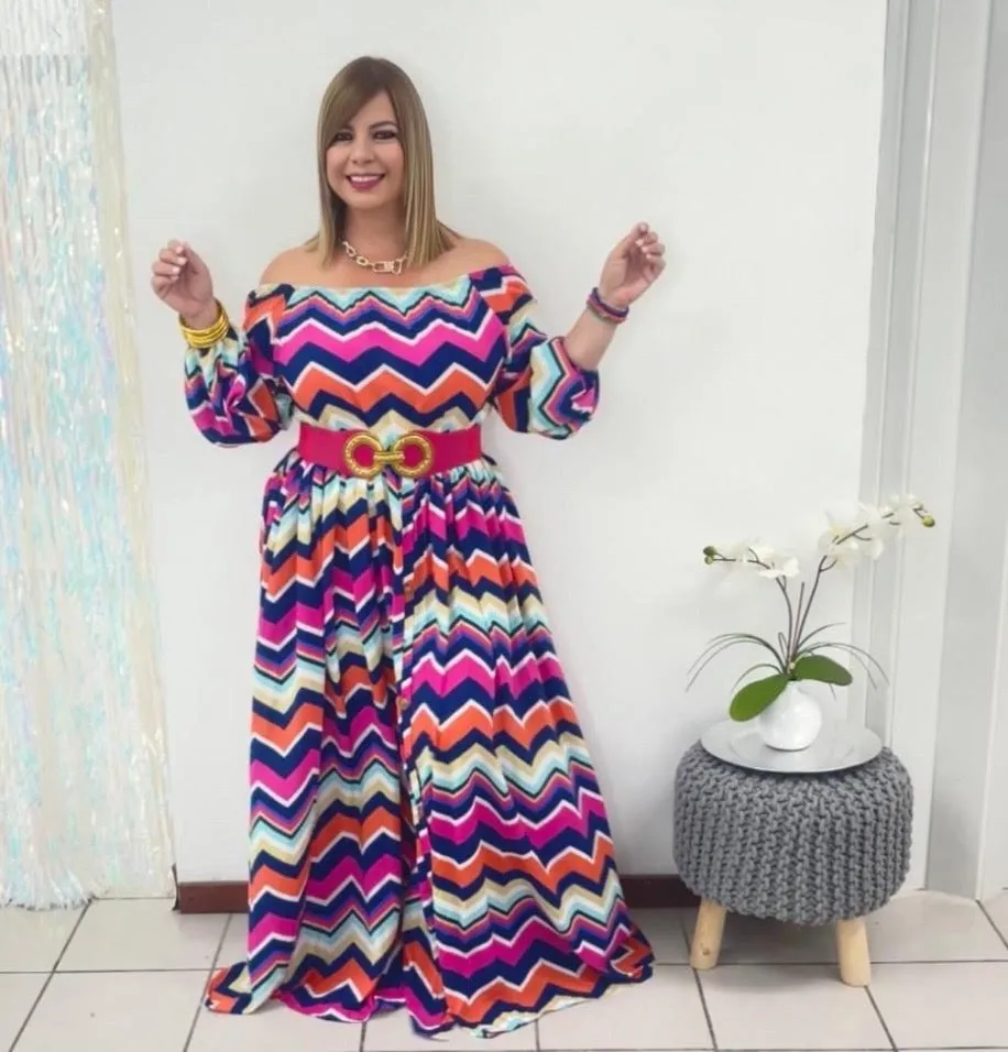 Plus Lines and Multicolor Maxi Dress