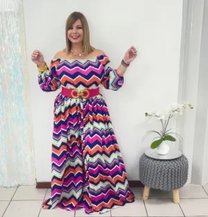 Plus Lines and Multicolor Maxi Dress
