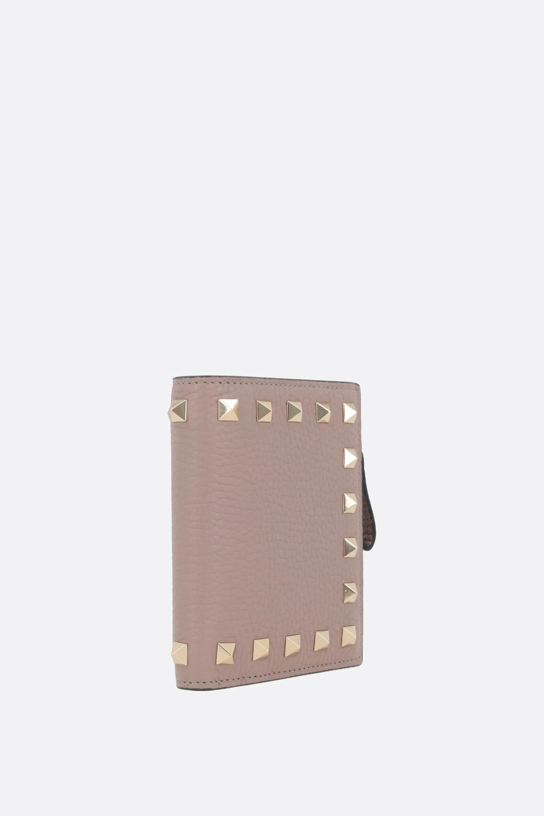 Rockstud Grained Leather Compact Wallet