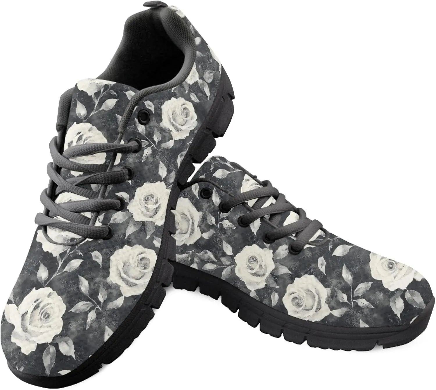 Rose Floral Garden Black Womens Running Sneakers Athletic Sports Shoes Non Slip Tennis Shoes for Adults Girls Size US 5