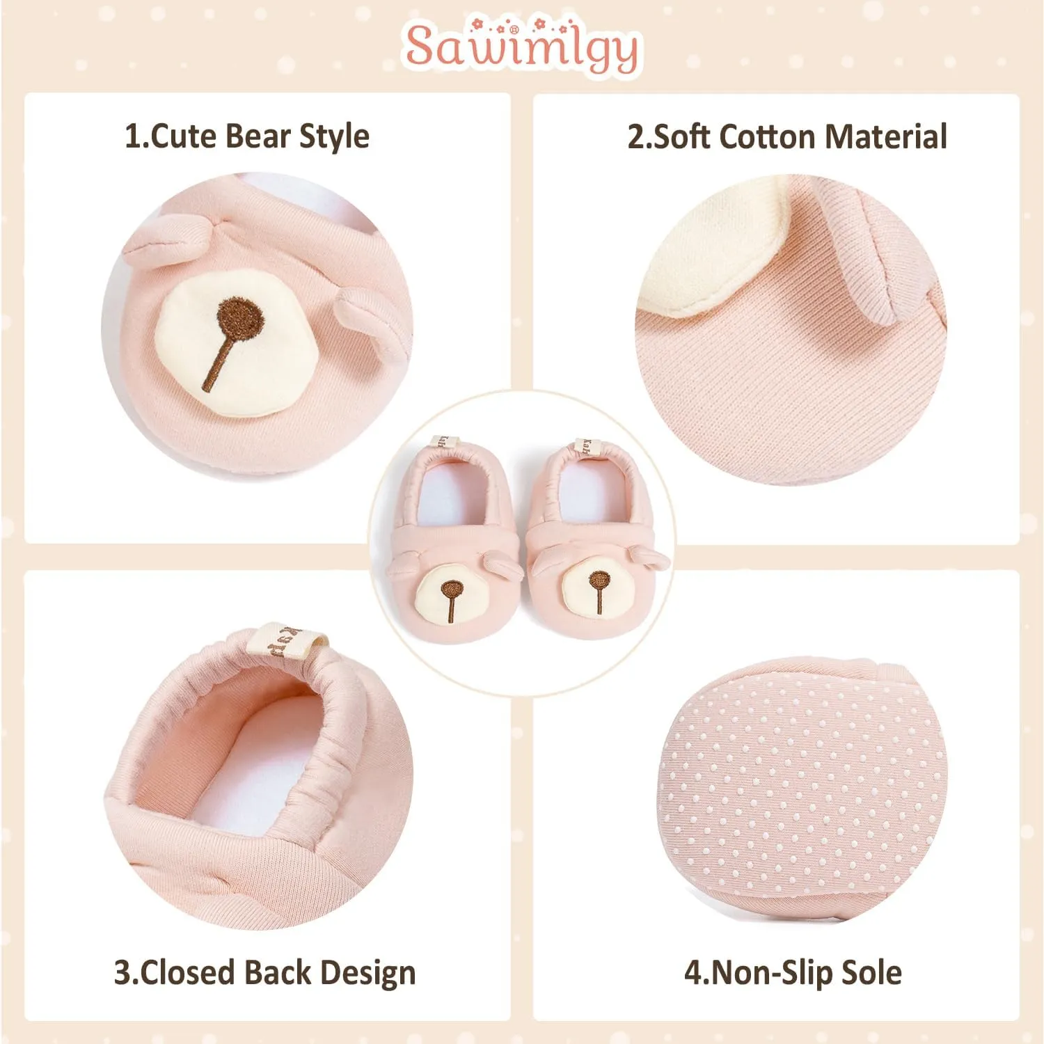 Sawimlgy Newborn Infant Baby Boys Girls Cute Cartoon Slipper Soft Non Skid Sole Slip On House Animal Indoor Sock Shoes Crib Moccasins for New Walkers