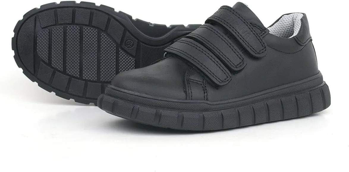 SIRRI Boys Black Leather School Shoes, Formal Smart Back to School Trainers