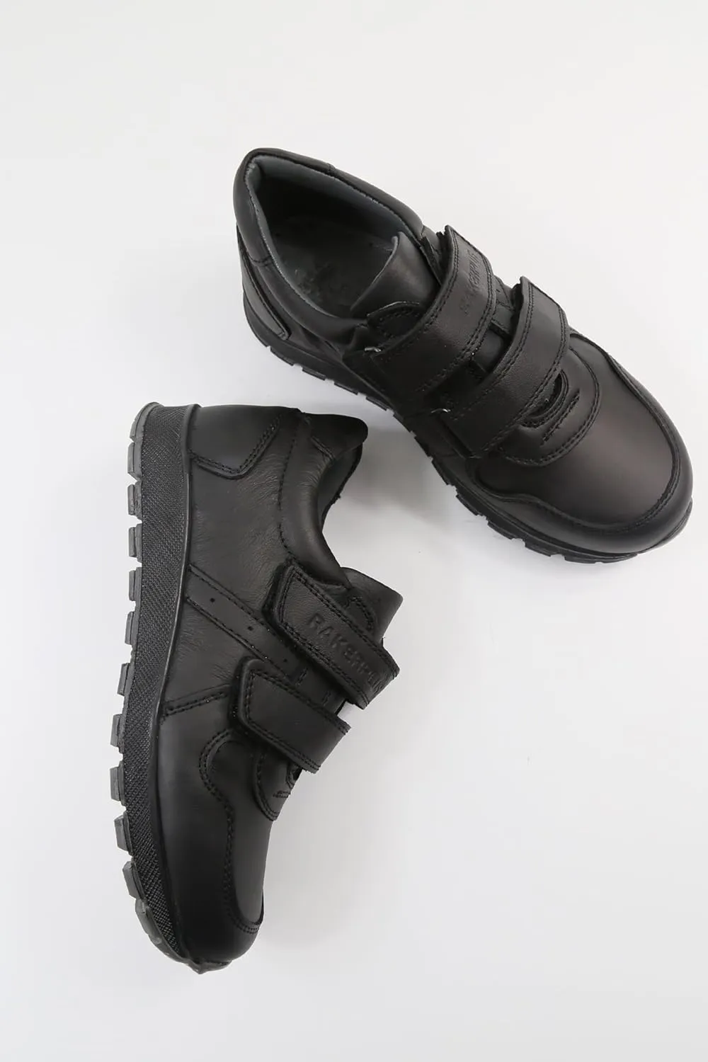 SIRRI Boys Black Leather School Shoes, Formal Smart Back to School Trainers