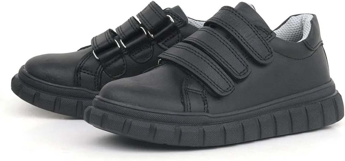 SIRRI Boys Black Leather School Shoes, Formal Smart Back to School Trainers