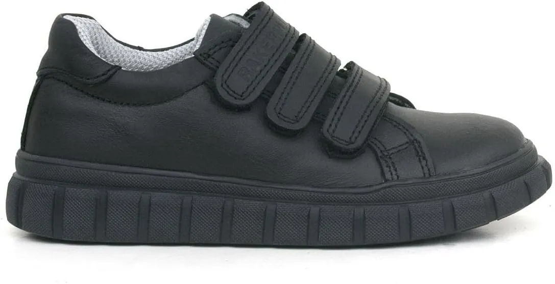SIRRI Boys Black Leather School Shoes, Formal Smart Back to School Trainers