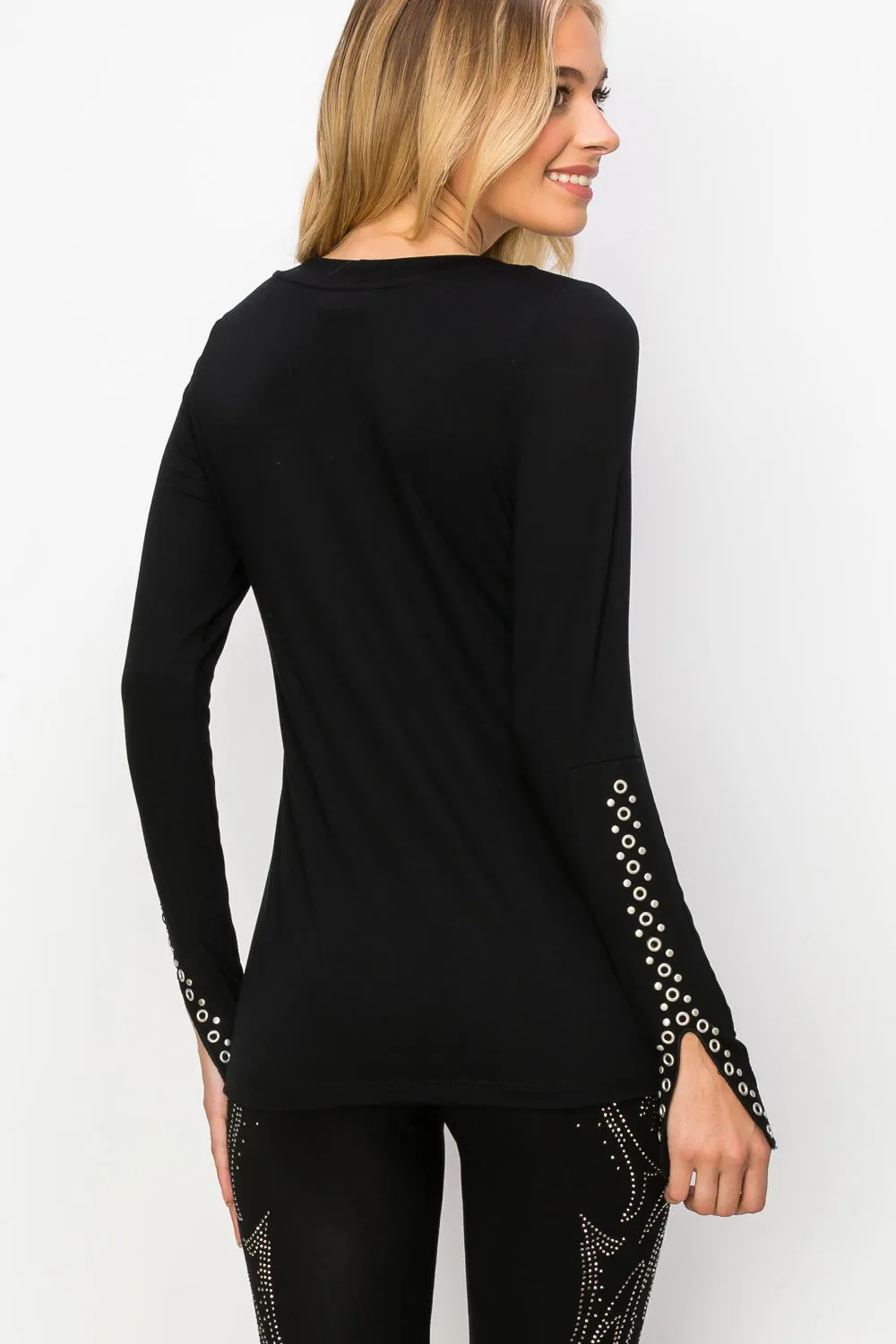 Slit Sleeve Studded Top