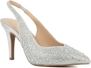 Sugar Womens Rhinestone Slingback Heels  Sparkly Pointed Toe Stiletto Pumps for Wedding, Party, Evening & Formal Dress Shoes