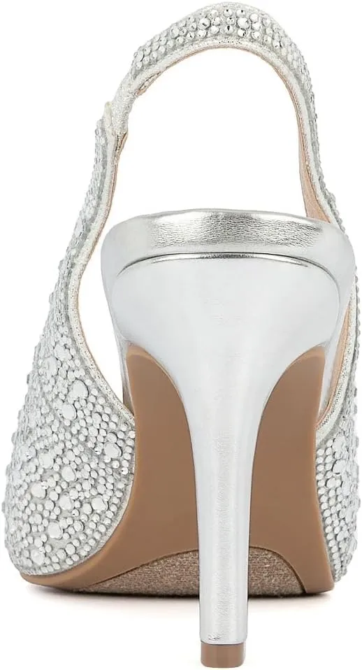 Sugar Womens Rhinestone Slingback Heels  Sparkly Pointed Toe Stiletto Pumps for Wedding, Party, Evening & Formal Dress Shoes