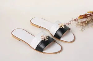 TB CASUAL SLIDES - WHITE & BLACK