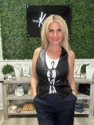 Tie Front Faux Leather Vest